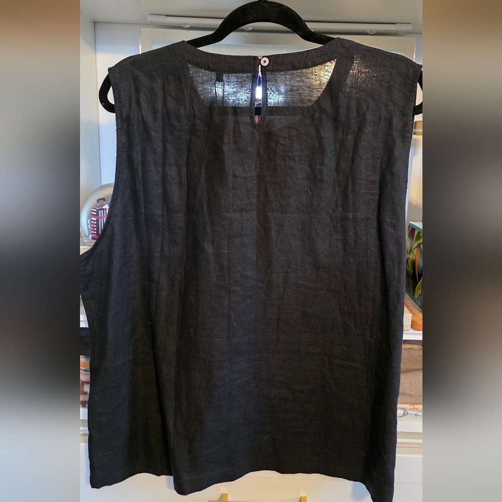 Quince Elegant Black Linen Sleeveless Blouse Extra Large - Picture 3 of 3